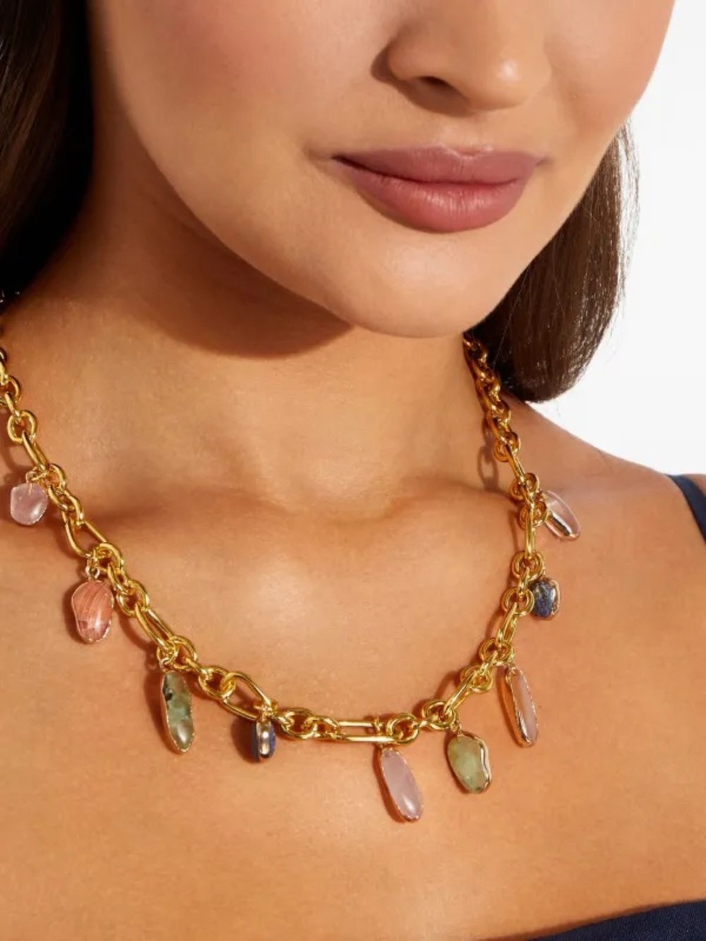 cult gaia shanti Gold brass choker Necklace with Multicolored Stone Drops